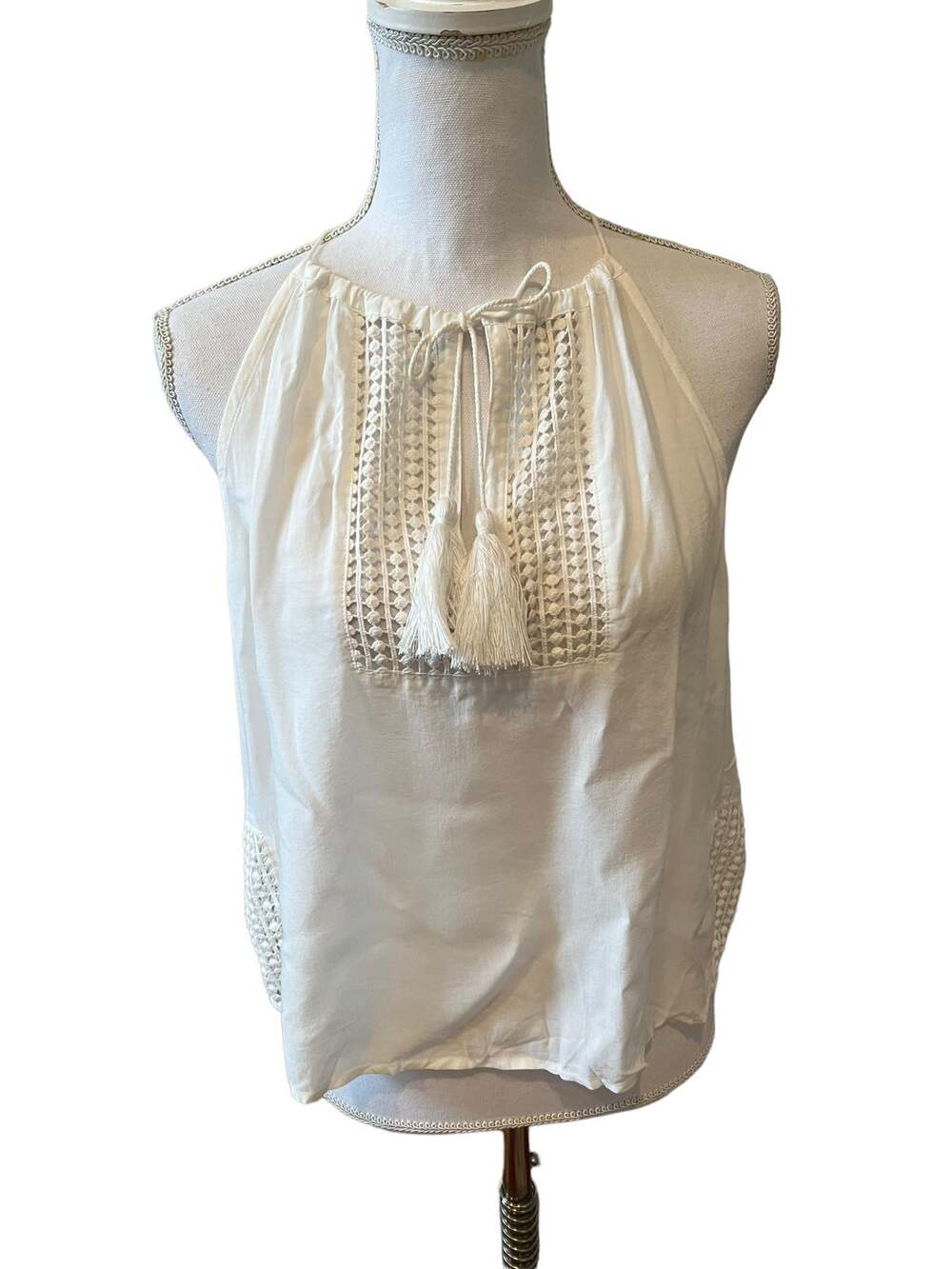 Vintage Havana Tassel Tie Halter top White M